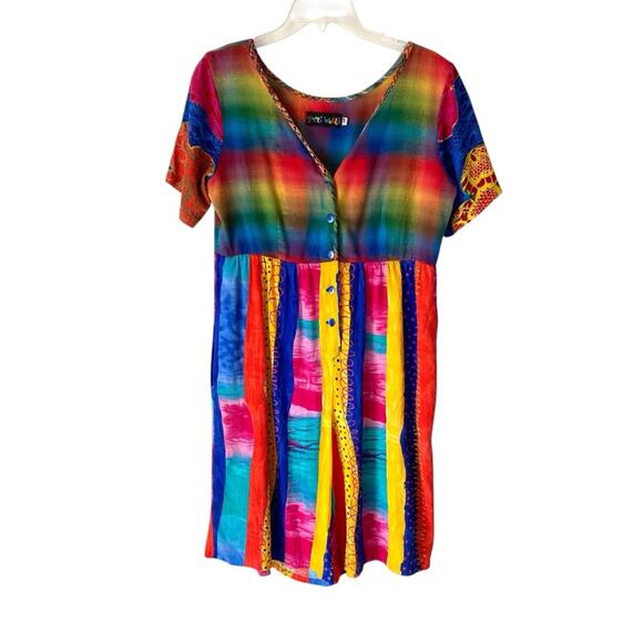 Jams World Pants - Vintage Jams World 90 Bright Colorful Plaid Top Romper Button Down size medium
